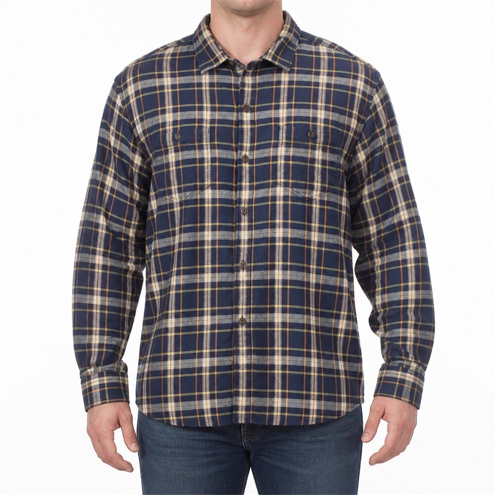Tommy Bahama Shirt Mens Large Blue Yellow Plaid Flannel Button Up Cotton Casual